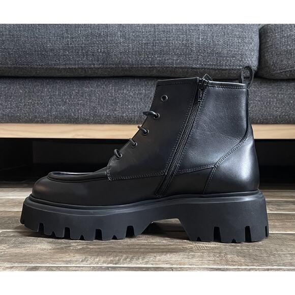 $895 NIB Roberto Cavalli Class Black Leather Combat Ankle Boots Size 46(13) D main image 7